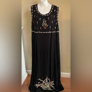 Vintage Papy Boez Maxi Dress Cottagecore Hand Embroidered Black Floral Large